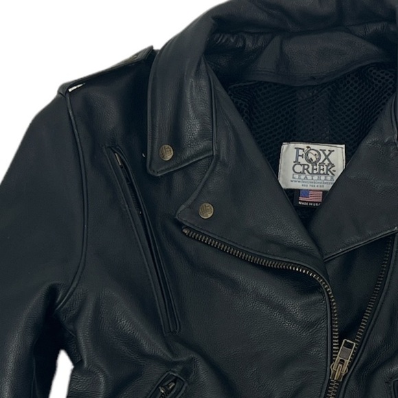 𝅺FOX CREEK Leather Moto Bikercore Gorpcore Motorcycle Jacket SZ Large - Picture 10 of 15